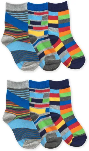 Jefferies Socks Boys Funky Multi Color Stripes Pattern Fashion Novelty Crew Socks 6 Pair Pack