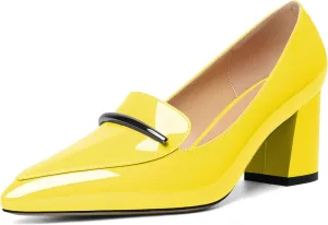 Joseywade Women's Block Heel Loafer Pumps with Trim Solid Patent Dress Shoes for Wedding Party Casual