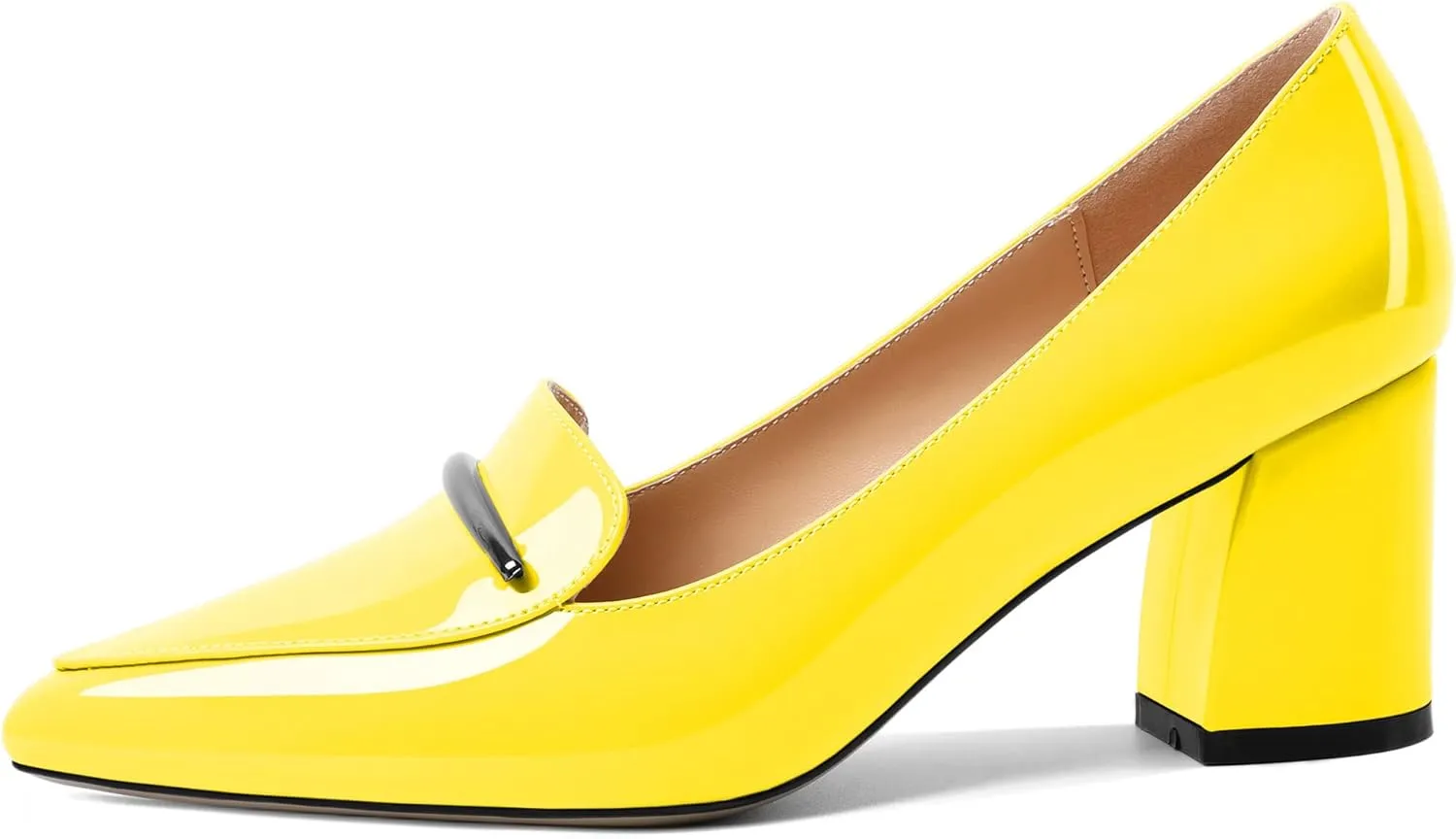 Joseywade Women's Block Heel Loafer Pumps with Trim Solid Patent Dress Shoes for Wedding Party Casual