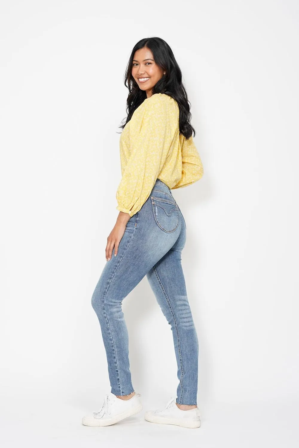 Judy Blue High Waisted Vintage Shield Pockets Skinny Jeans for Women - Comfort Stretch Denim, Classic Fit - 88871