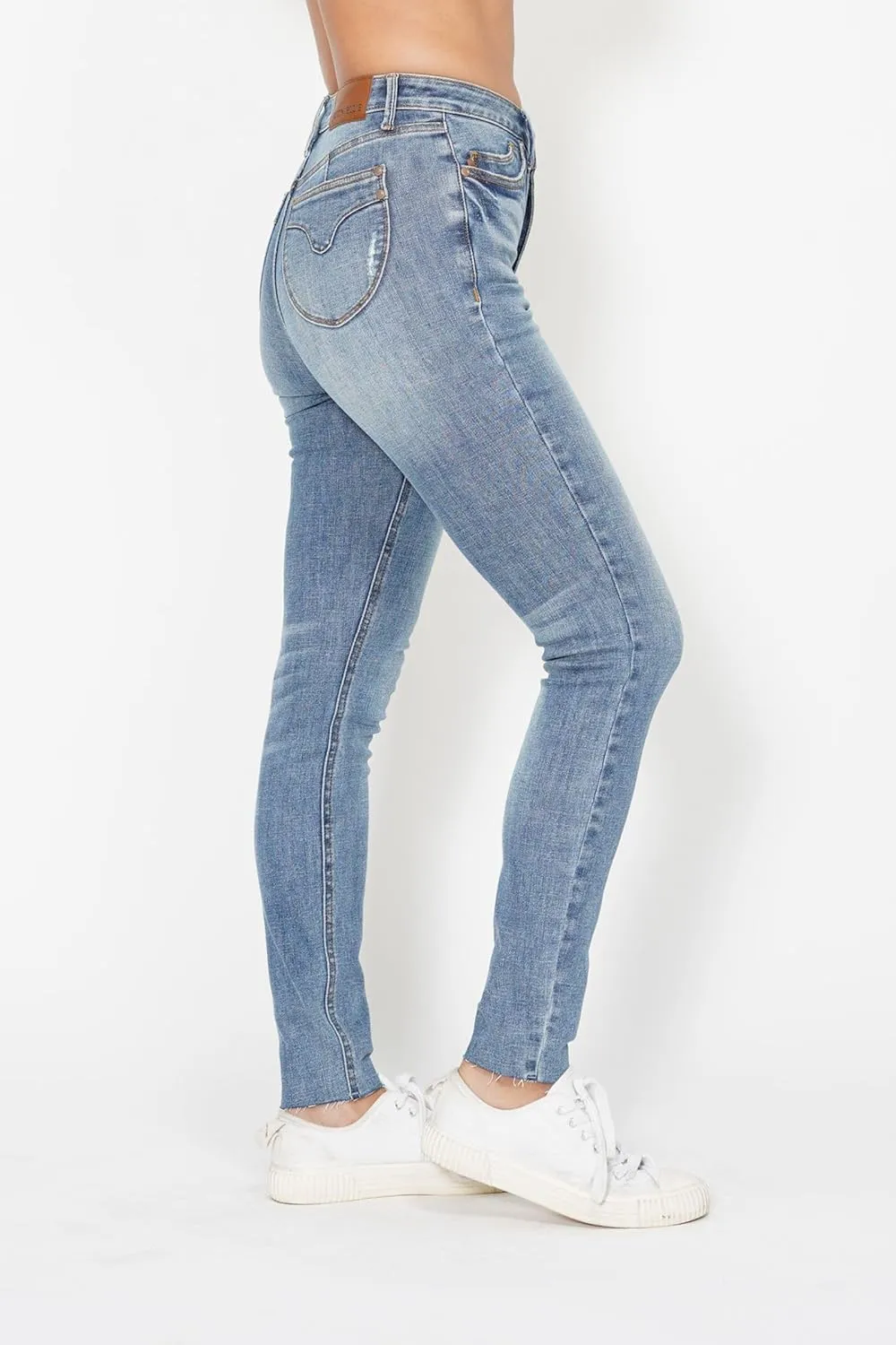 Judy Blue High Waisted Vintage Shield Pockets Skinny Jeans for Women - Comfort Stretch Denim, Classic Fit - 88871