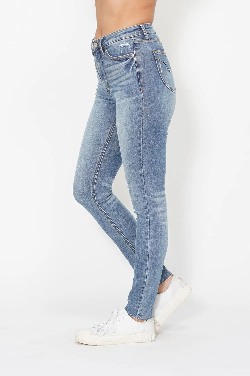 Judy Blue High Waisted Vintage Shield Pockets Skinny Jeans for Women - Comfort Stretch Denim, Classic Fit - 88871