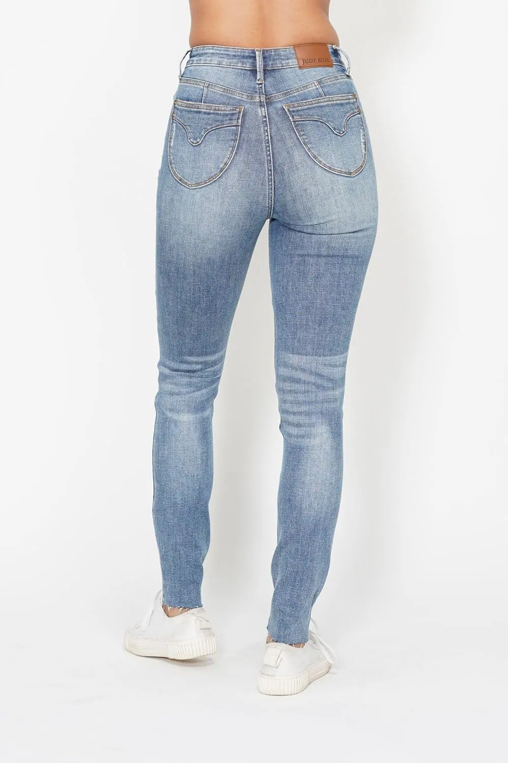 Judy Blue High Waisted Vintage Shield Pockets Skinny Jeans for Women - Comfort Stretch Denim, Classic Fit - 88871