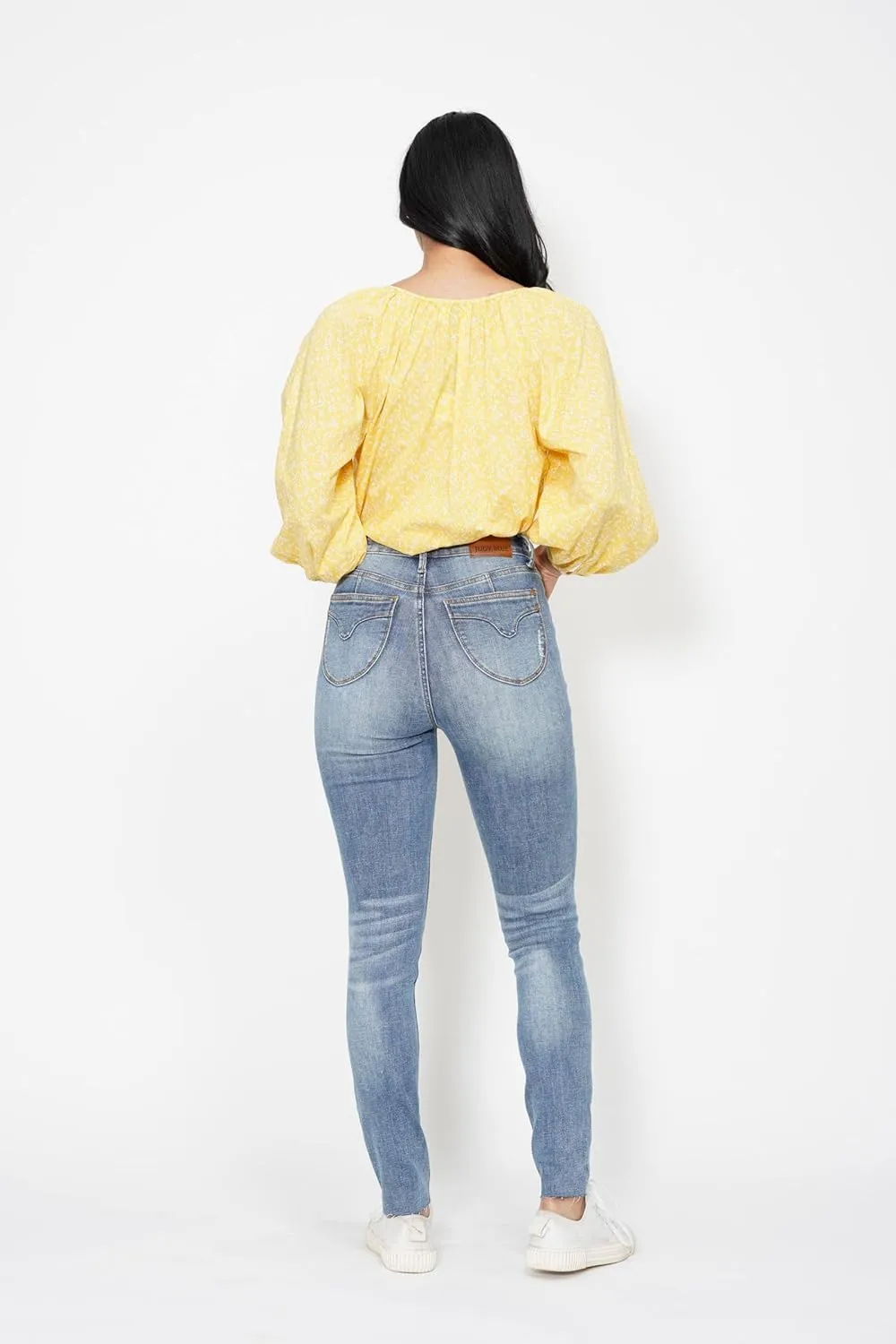 Judy Blue High Waisted Vintage Shield Pockets Skinny Jeans for Women - Comfort Stretch Denim, Classic Fit - 88871