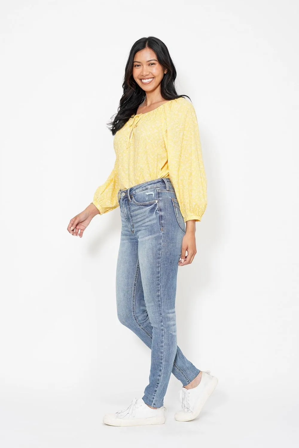 Judy Blue High Waisted Vintage Shield Pockets Skinny Jeans for Women - Comfort Stretch Denim, Classic Fit - 88871