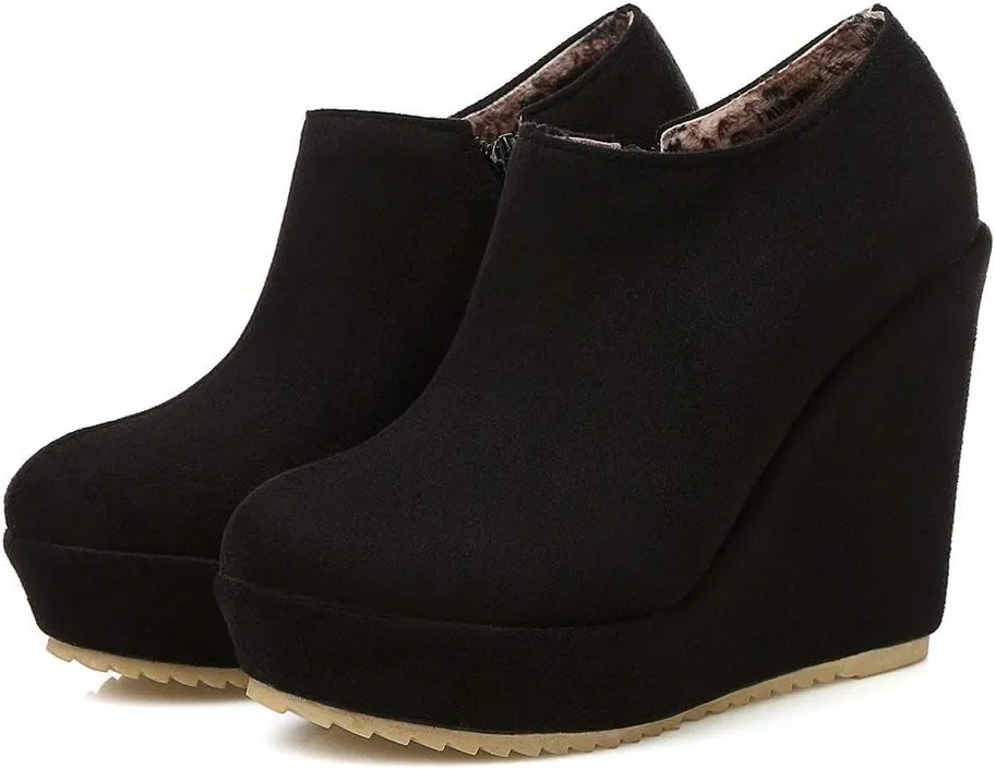KOKOMOMO Womens Wedge Heel Ankle Boots Ladies Platform Zip Up Party Shoes