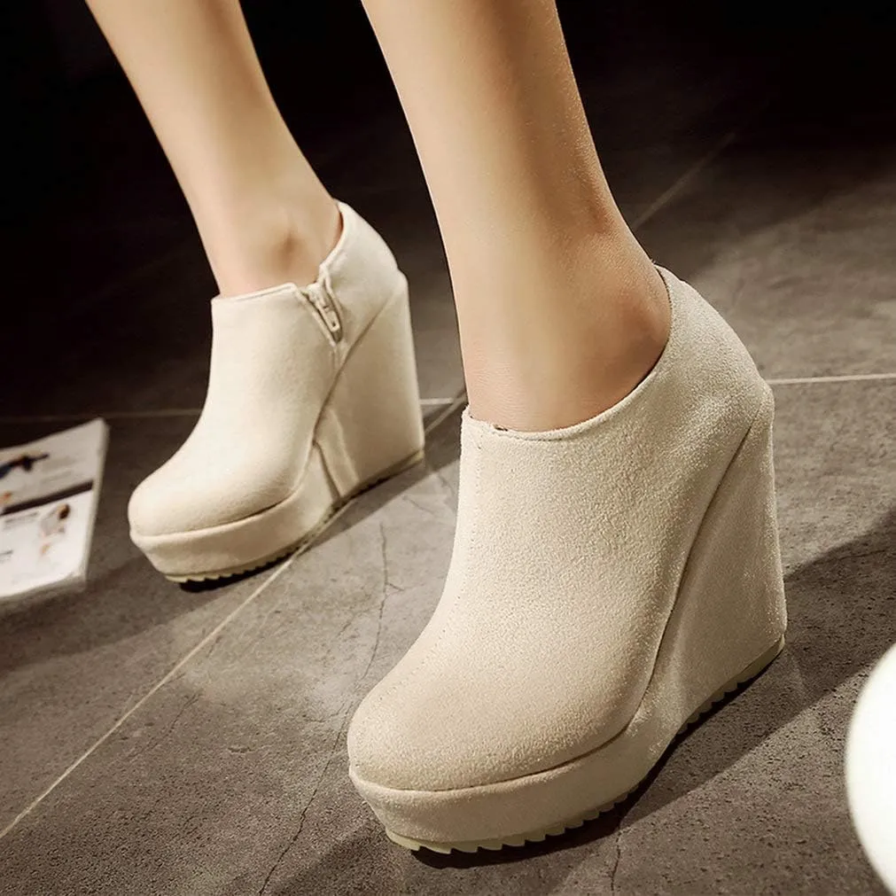 KOKOMOMO Womens Wedge Heel Ankle Boots Ladies Platform Zip Up Party Shoes