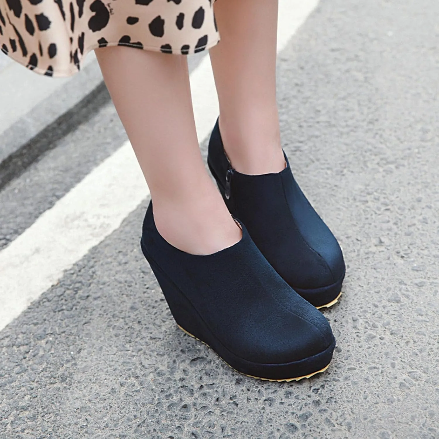 KOKOMOMO Womens Wedge Heel Ankle Boots Ladies Platform Zip Up Party Shoes