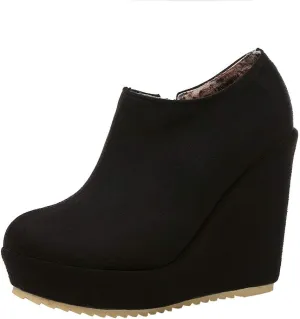 KOKOMOMO Womens Wedge Heel Ankle Boots Ladies Platform Zip Up Party Shoes