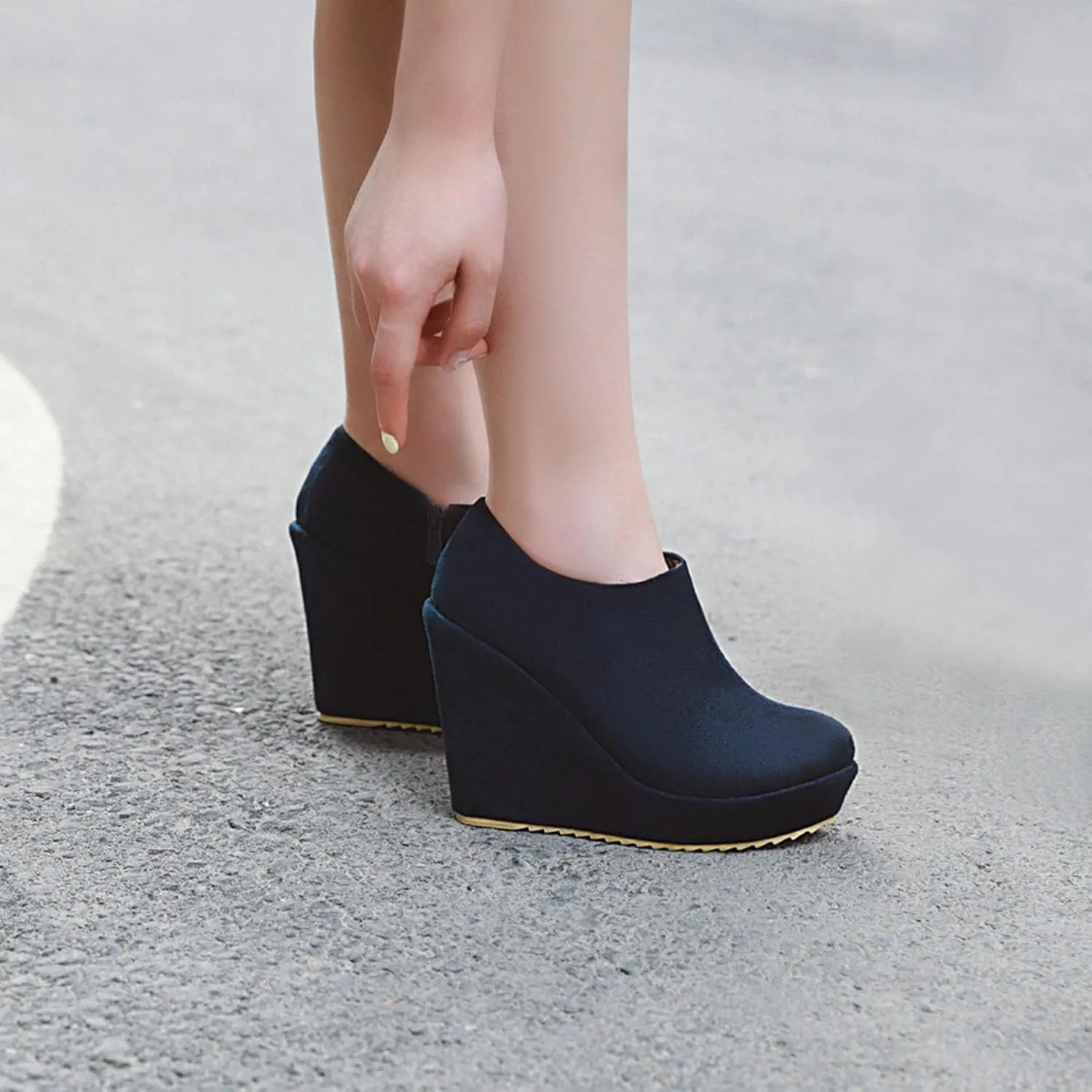 KOKOMOMO Womens Wedge Heel Ankle Boots Ladies Platform Zip Up Party Shoes