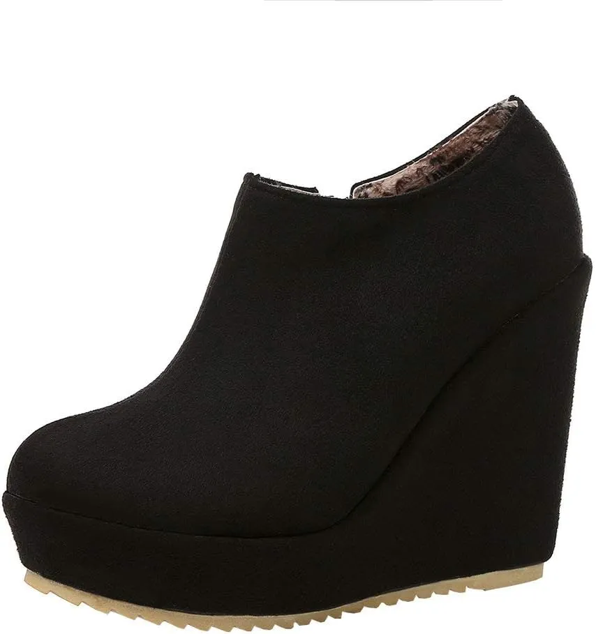 KOKOMOMO Womens Wedge Heel Ankle Boots Ladies Platform Zip Up Party Shoes