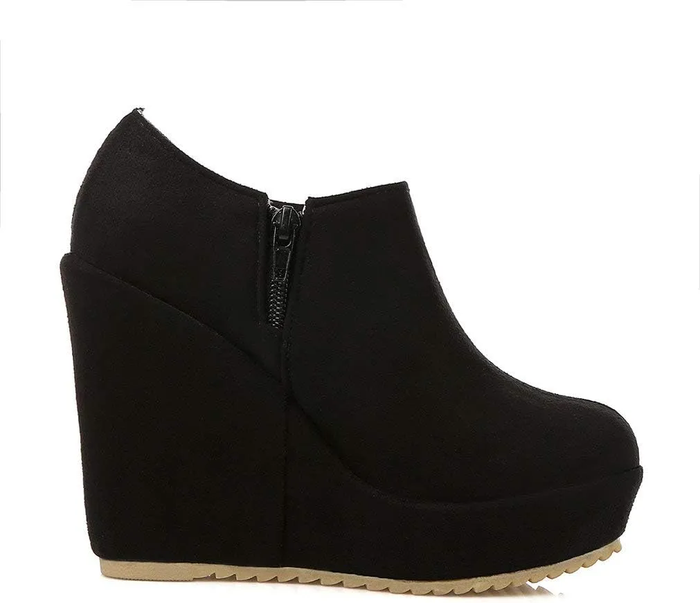 KOKOMOMO Womens Wedge Heel Ankle Boots Ladies Platform Zip Up Party Shoes