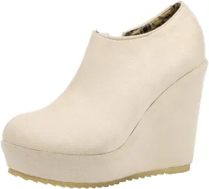 KOKOMOMO Womens Wedge Heel Ankle Boots Ladies Platform Zip Up Party Shoes