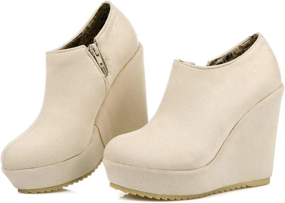 KOKOMOMO Womens Wedge Heel Ankle Boots Ladies Platform Zip Up Party Shoes