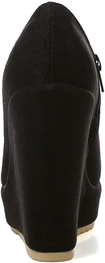 KOKOMOMO Womens Wedge Heel Ankle Boots Ladies Platform Zip Up Party Shoes