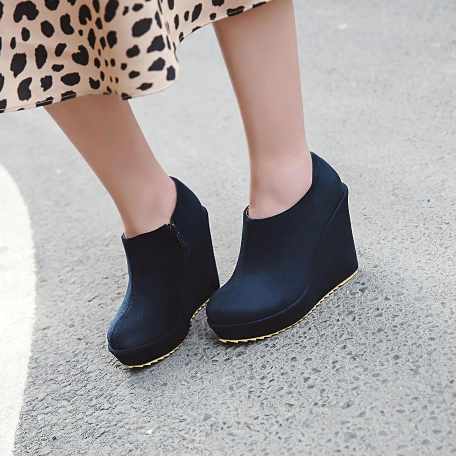 KOKOMOMO Womens Wedge Heel Ankle Boots Ladies Platform Zip Up Party Shoes