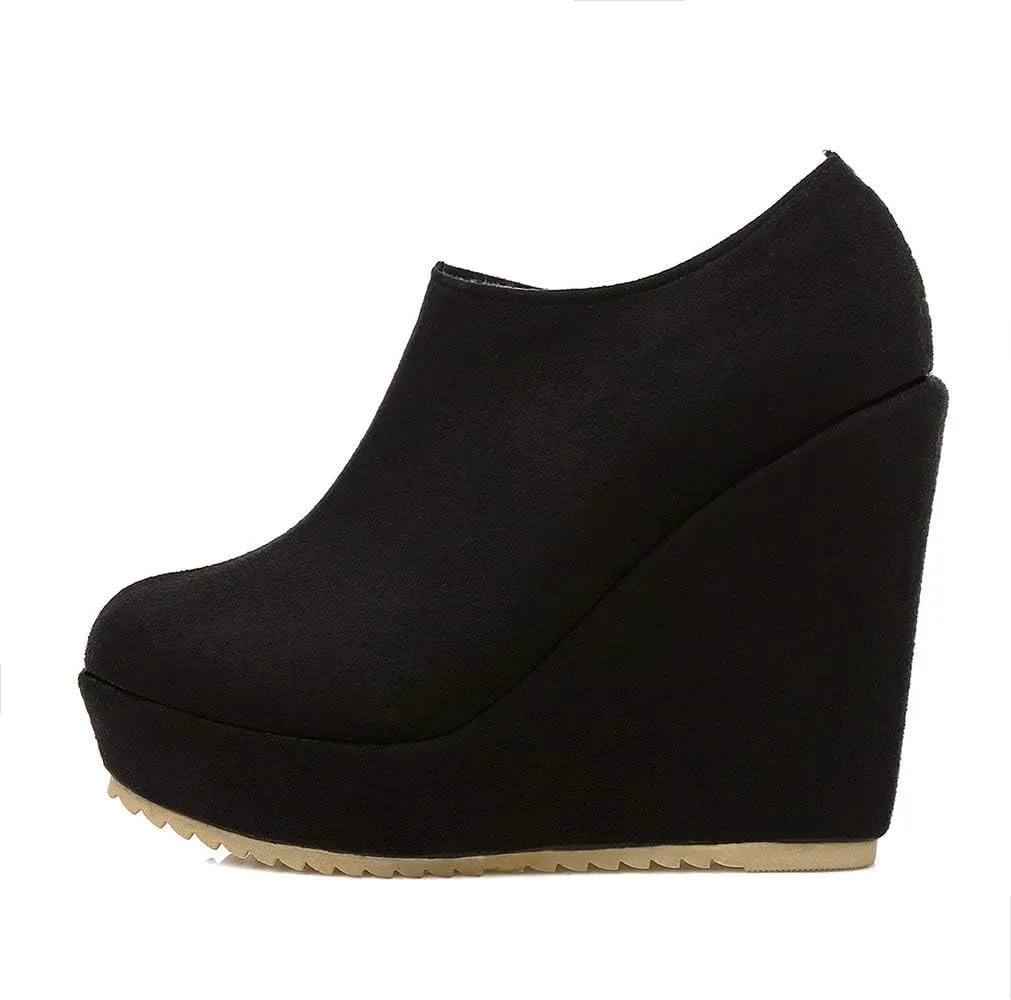 KOKOMOMO Womens Wedge Heel Ankle Boots Ladies Platform Zip Up Party Shoes