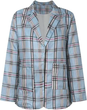 Lady Business Casual Plus Size Long Sleeve Work Jackets Lapel Open Front with Pockets Women Wool Coat