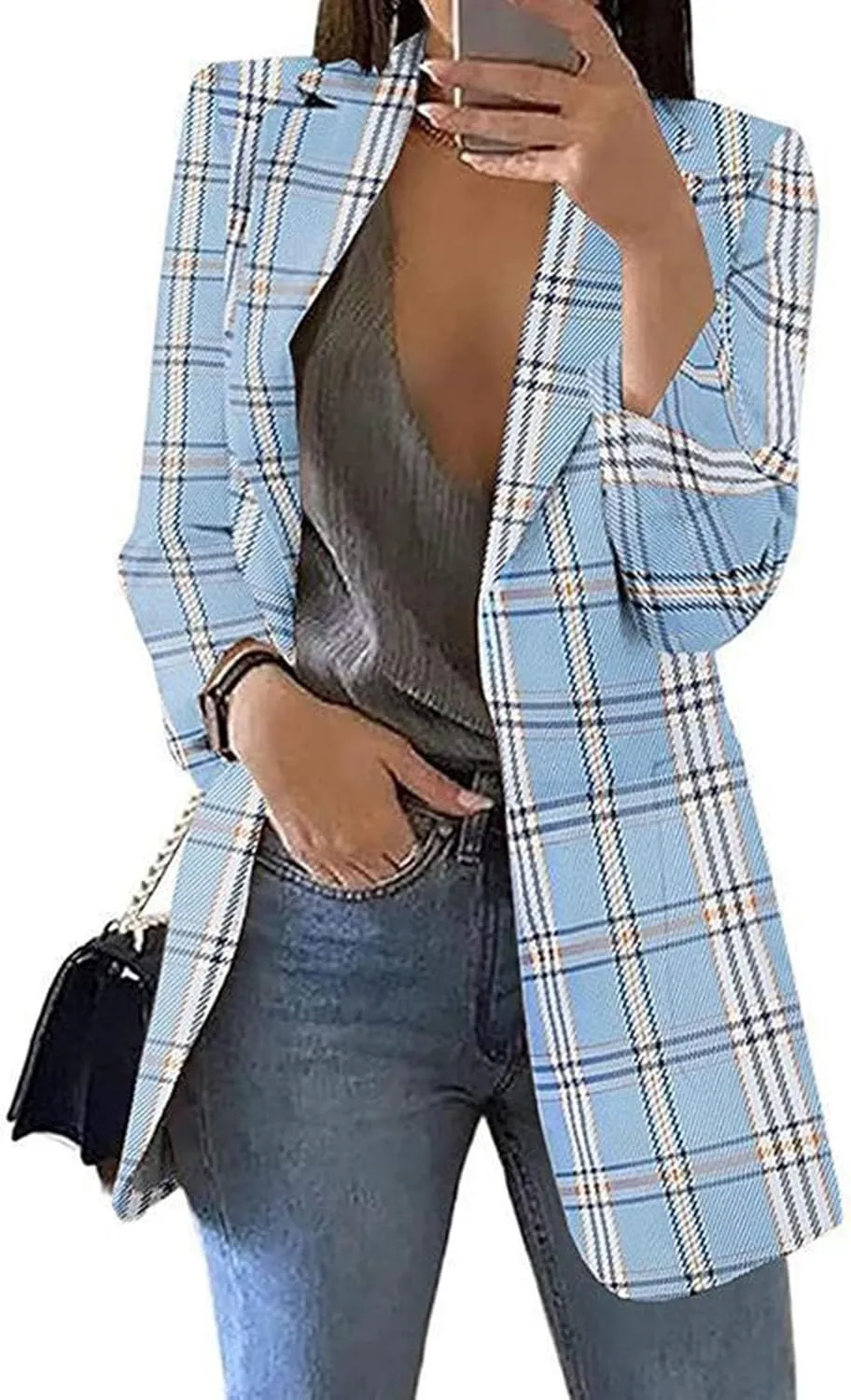 Lady Business Casual Plus Size Long Sleeve Work Jackets Lapel Open Front with Pockets Women Wool Coat