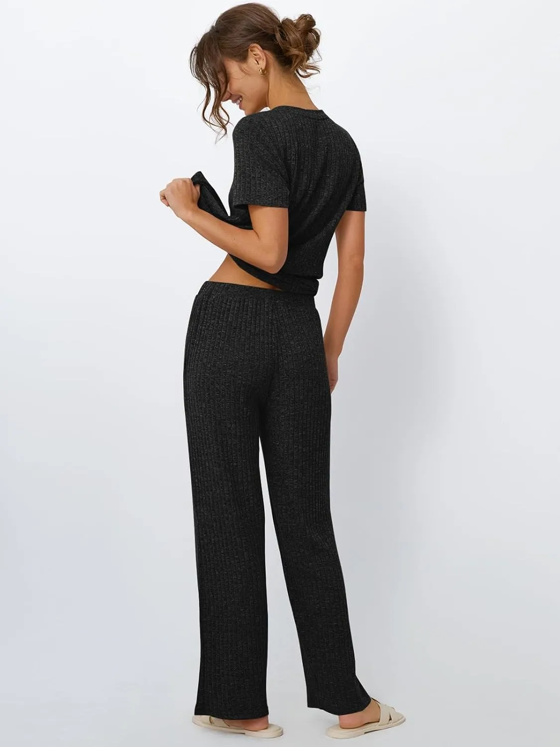 LILLUSORY 2 Piece Lounge Sets for Women Matching Summer Outfits Casual Ribbed Knit Pajamas Wide Leg Pants Trendy Clothes 2025