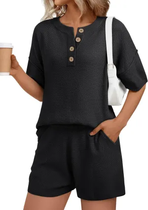 LILLUSORY Womens Summer Knit Matching Lounge Set 2 Piece Outfits