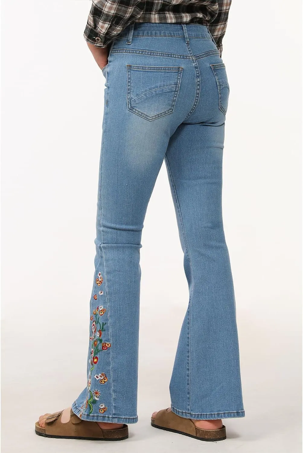 Lisskolo Bell Bottom Jeans for Women Flared Floral Embroidered Jean Wide Leg Denim Pants