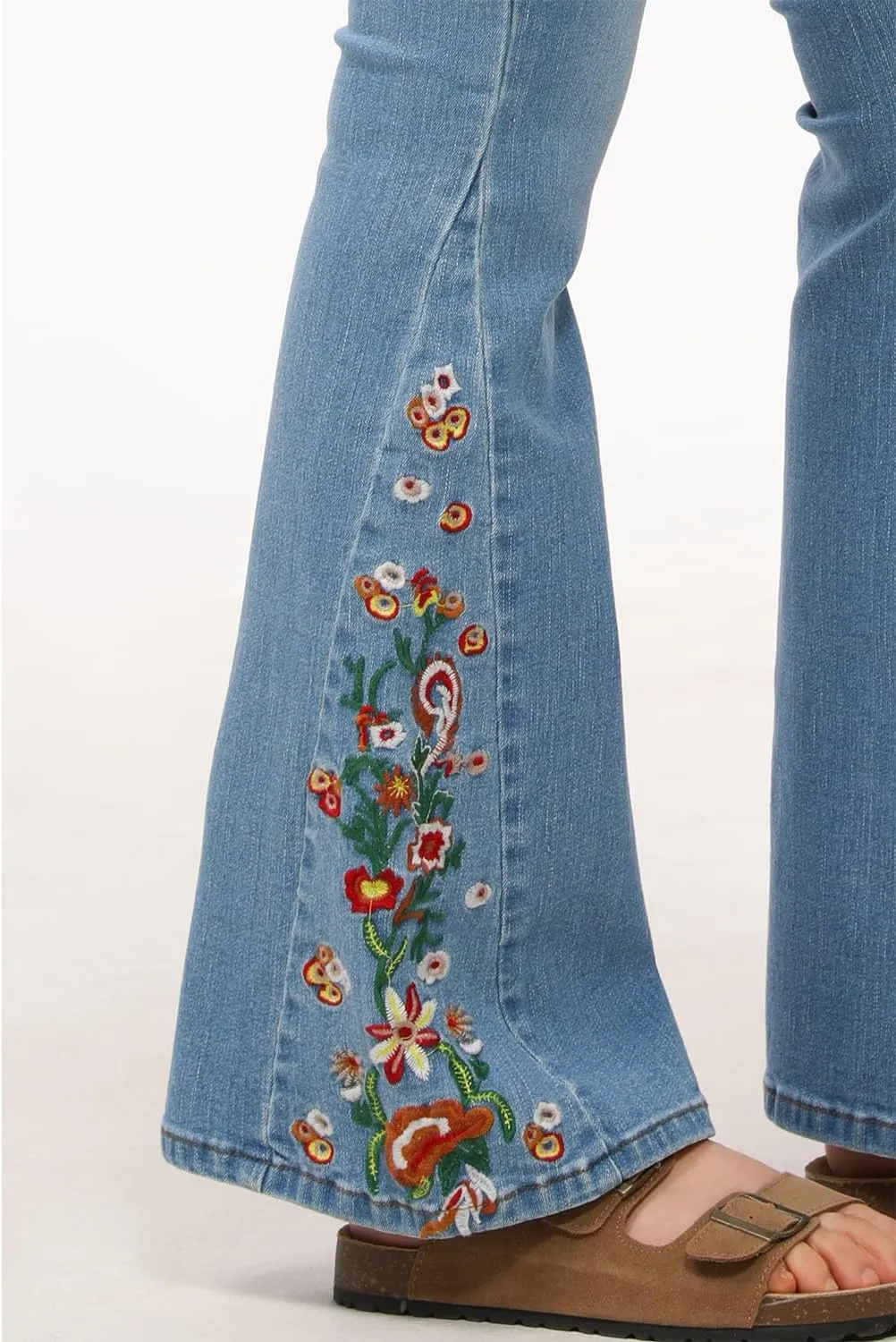 Lisskolo Bell Bottom Jeans for Women Flared Floral Embroidered Jean Wide Leg Denim Pants