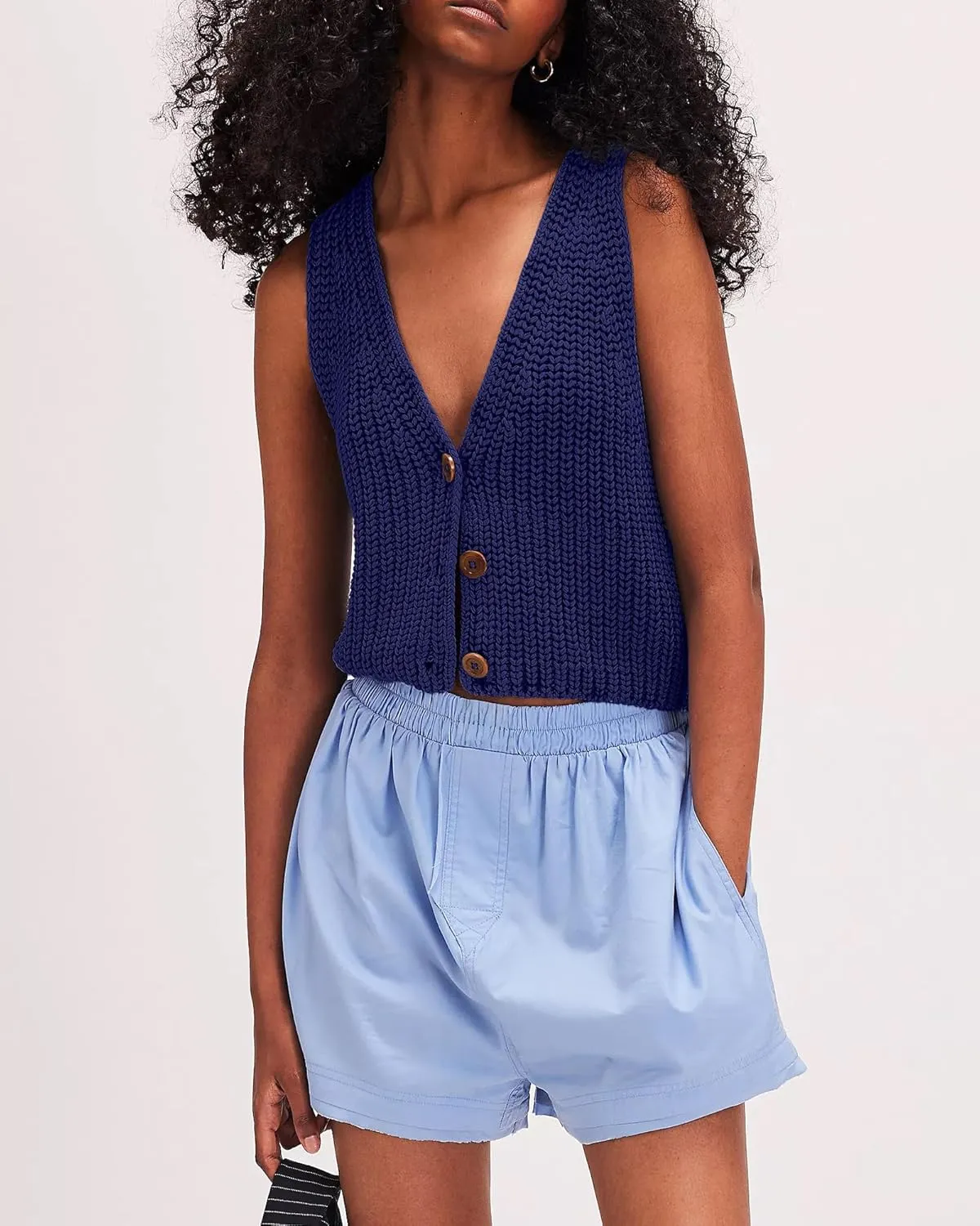 Locachy Women's Casual V Neck Knit Sweater Vest Soft Sleeveless Cropped Button Down Cardigan Tank Tops