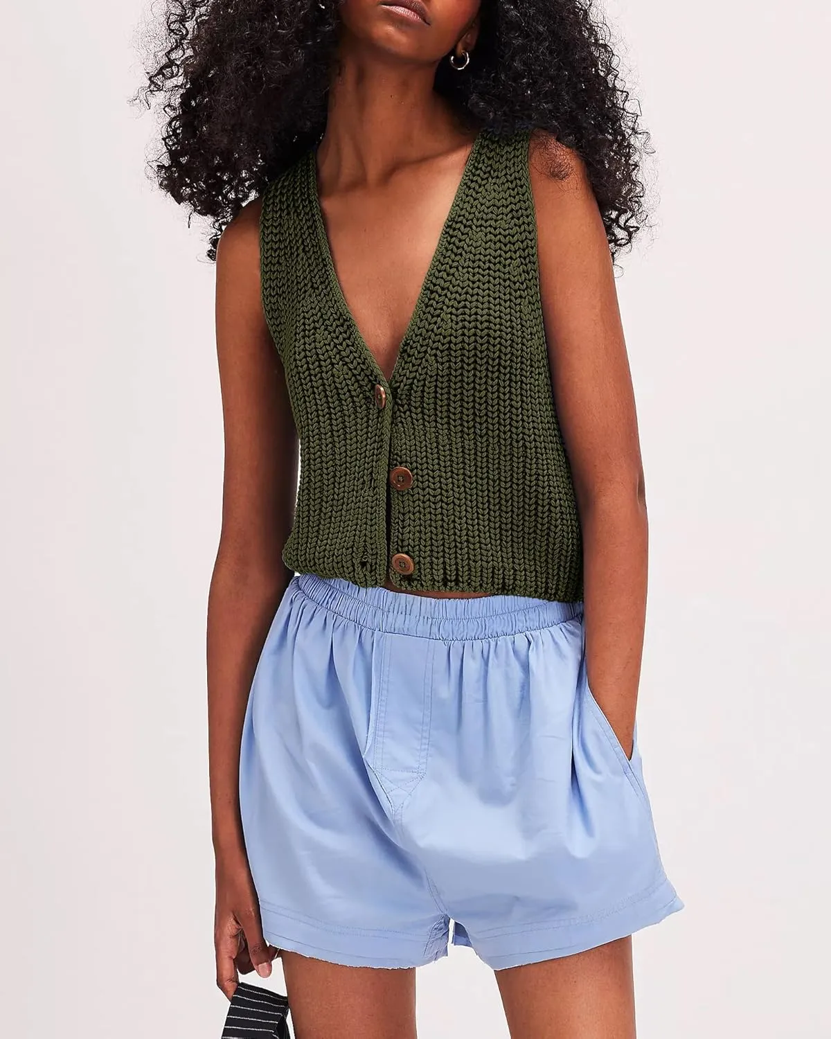 Locachy Women's Casual V Neck Knit Sweater Vest Soft Sleeveless Cropped Button Down Cardigan Tank Tops