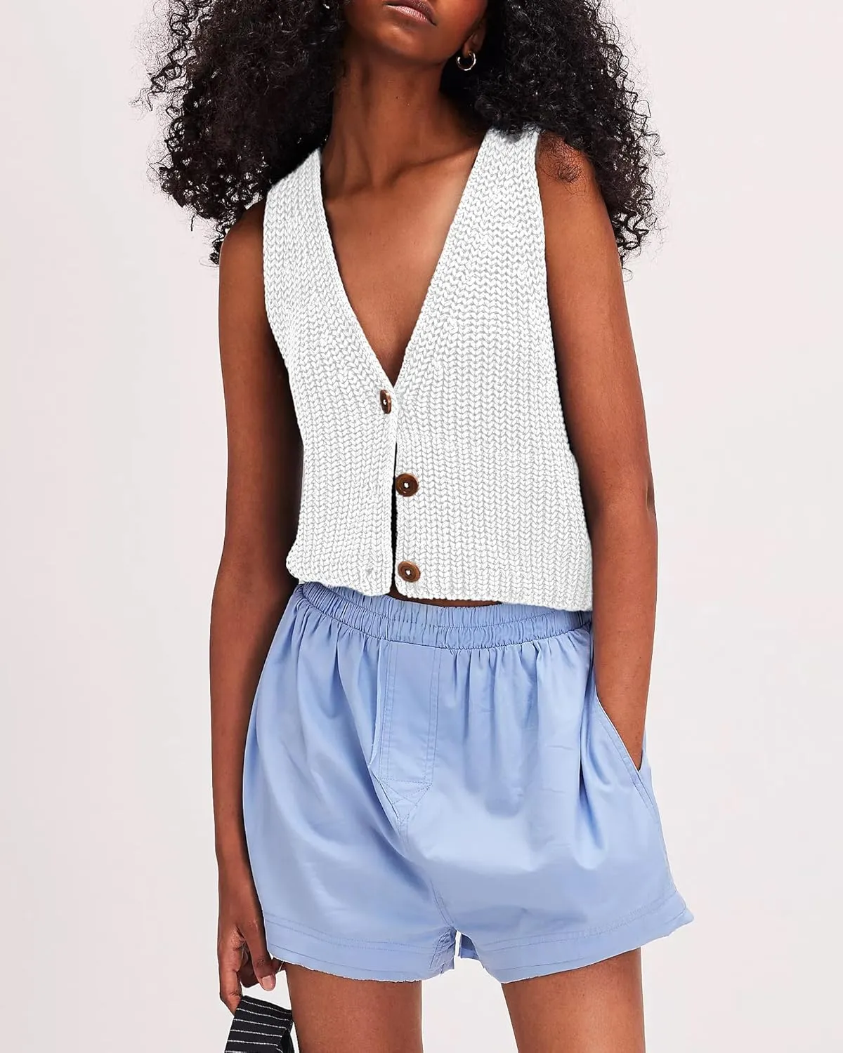 Locachy Women's Casual V Neck Knit Sweater Vest Soft Sleeveless Cropped Button Down Cardigan Tank Tops