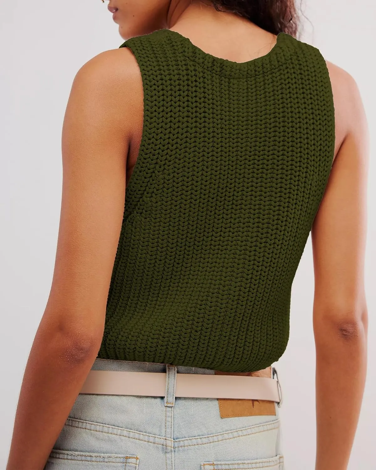Locachy Women's Casual V Neck Knit Sweater Vest Soft Sleeveless Cropped Button Down Cardigan Tank Tops