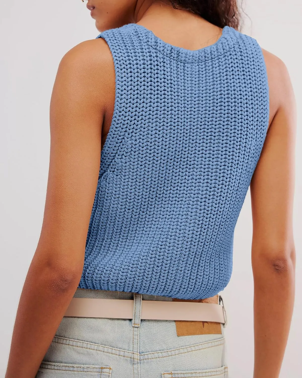 Locachy Women's Casual V Neck Knit Sweater Vest Soft Sleeveless Cropped Button Down Cardigan Tank Tops