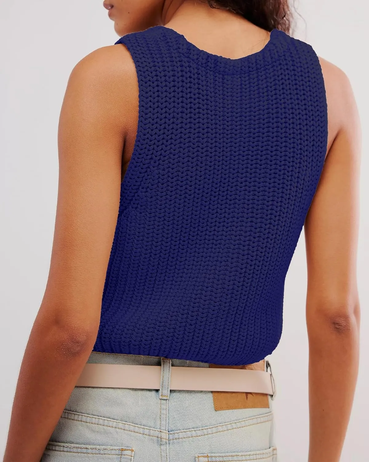 Locachy Women's Casual V Neck Knit Sweater Vest Soft Sleeveless Cropped Button Down Cardigan Tank Tops
