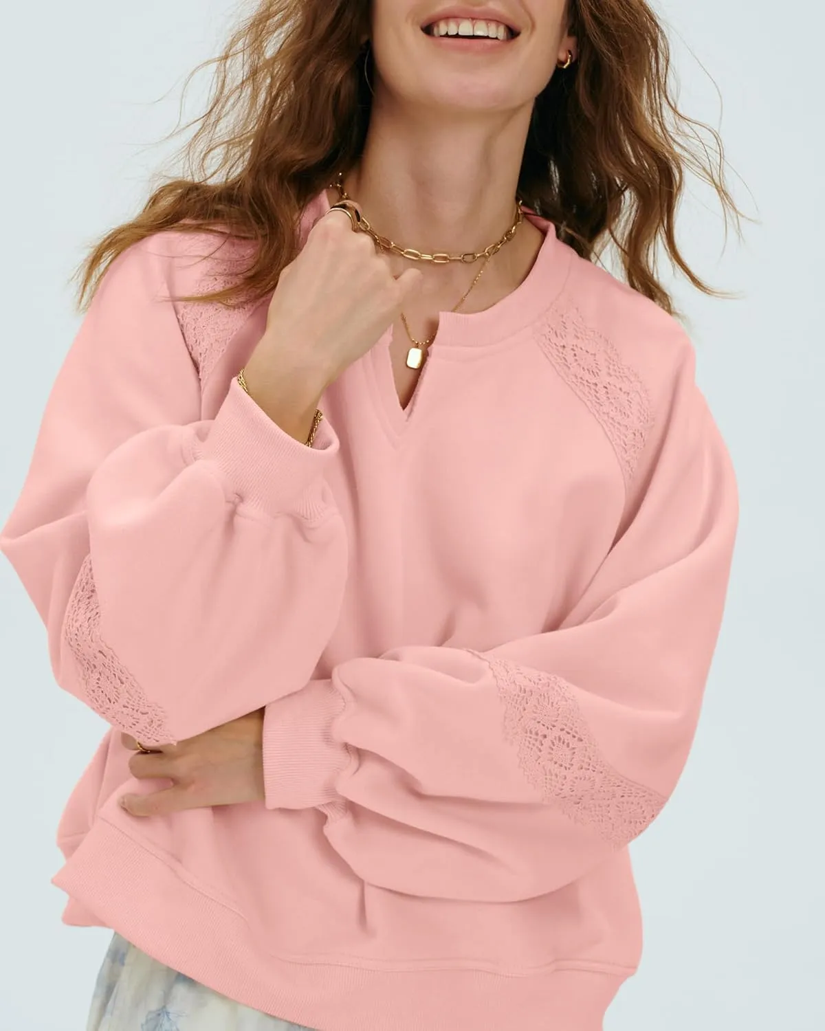 Locachy Womens Oversized Sweatshirt Casual V Neck Long Sleeve Cropped Pullover Tops Trendy Loose Blouses