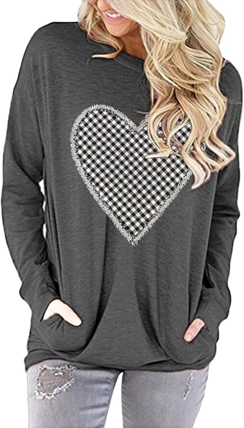 Long Sleeve Shirts for Women, Oversized Sweatshirt Pullover Graphic Tees Loose Fit Tops