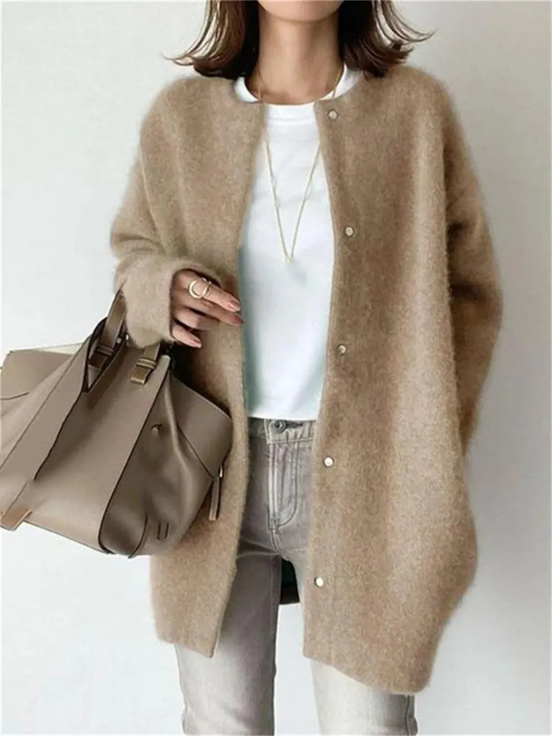 Loose Women Cardigan Autumn Winter Fashion Vintage Long Sleeve O Neck Sweater Casual Solid Knitted Cardigan