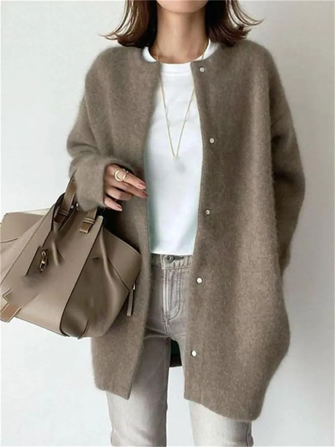 Loose Women Cardigan Autumn Winter Fashion Vintage Long Sleeve O Neck Sweater Casual Solid Knitted Cardigan
