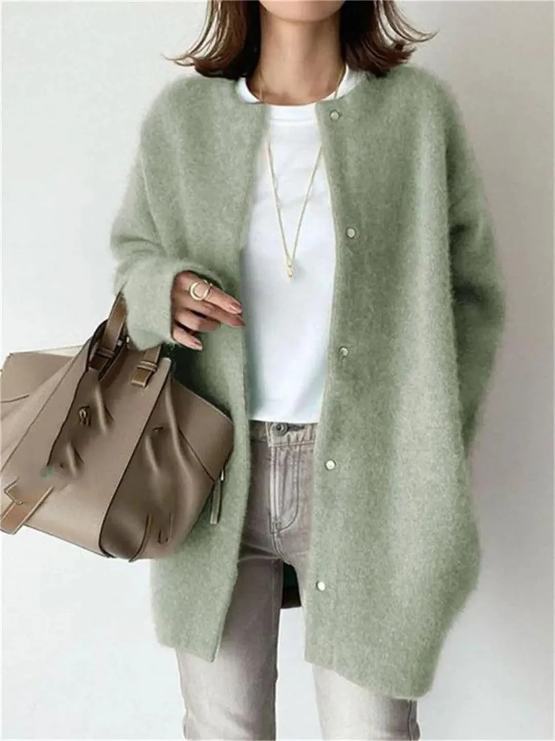 Loose Women Cardigan Autumn Winter Fashion Vintage Long Sleeve O Neck Sweater Casual Solid Knitted Cardigan