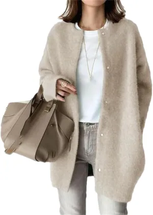 Loose Women Cardigan Autumn Winter Fashion Vintage Long Sleeve O Neck Sweater Casual Solid Knitted Cardigan