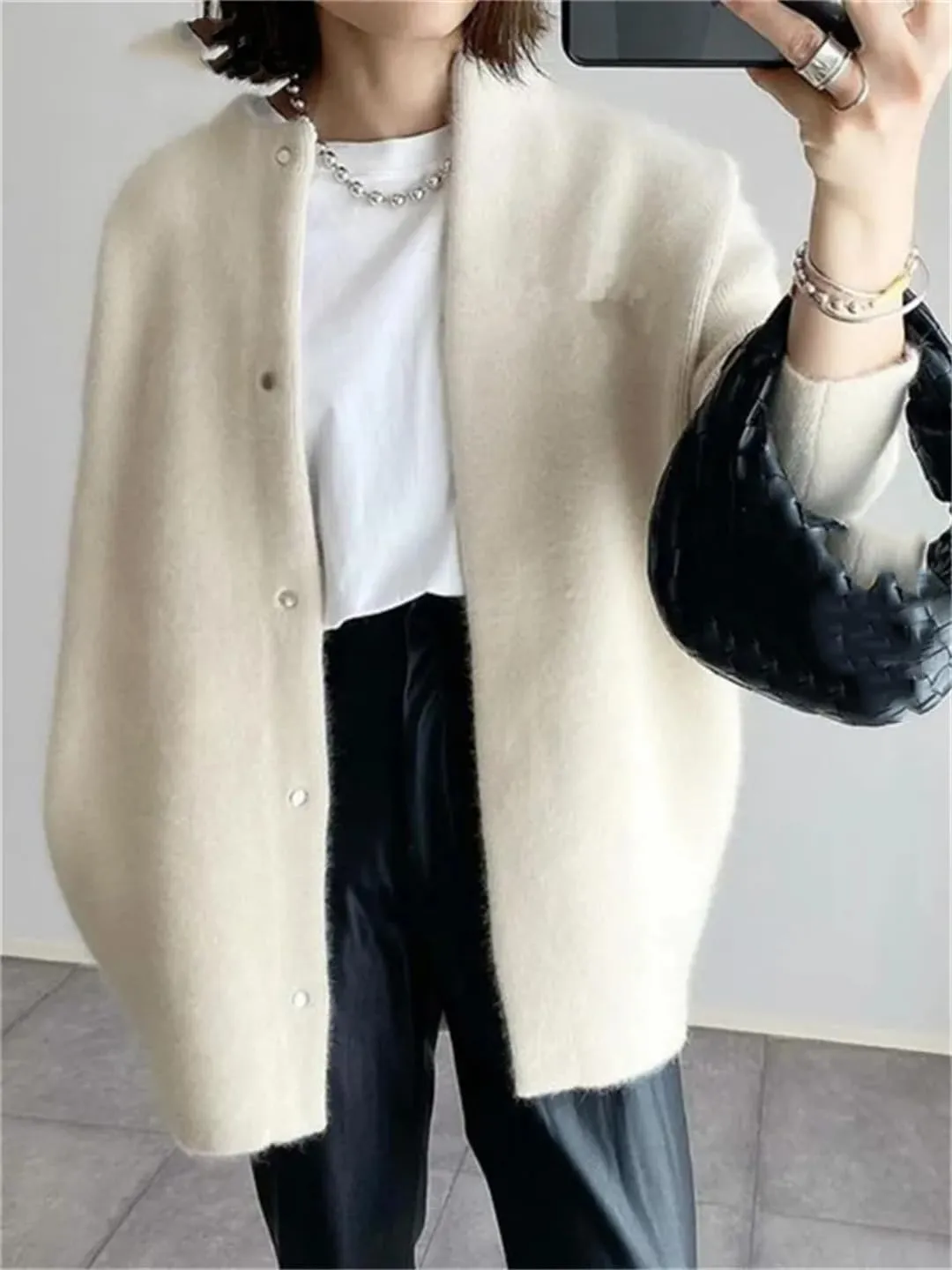 Loose Women Cardigan Autumn Winter Fashion Vintage Long Sleeve O Neck Sweater Casual Solid Knitted Cardigan