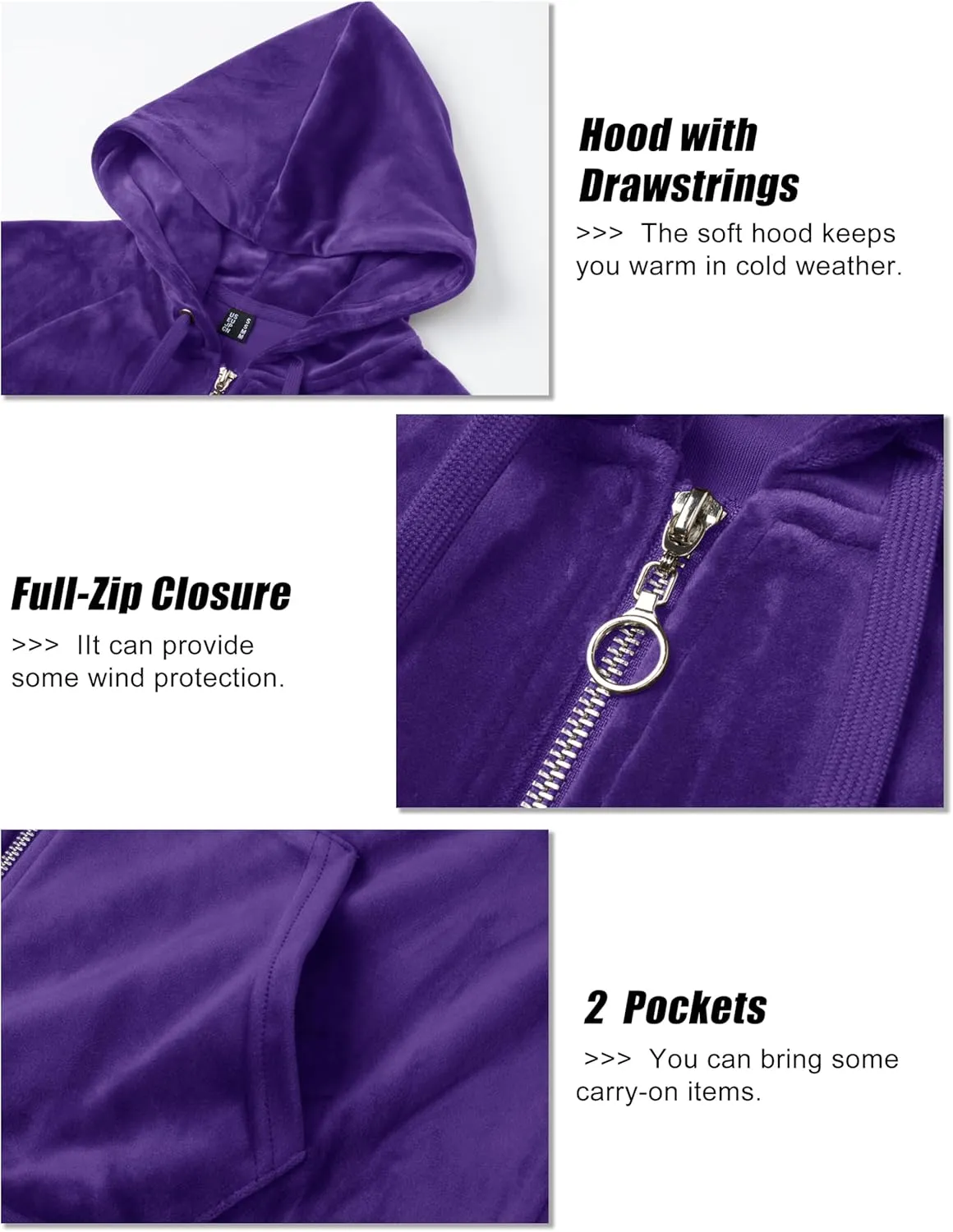 MAGCOMSEN Women's Velour Hooded Jacket Long Sleeve Full Zip Outerwear Soft Warm Velvet Jacket with Side Pockets