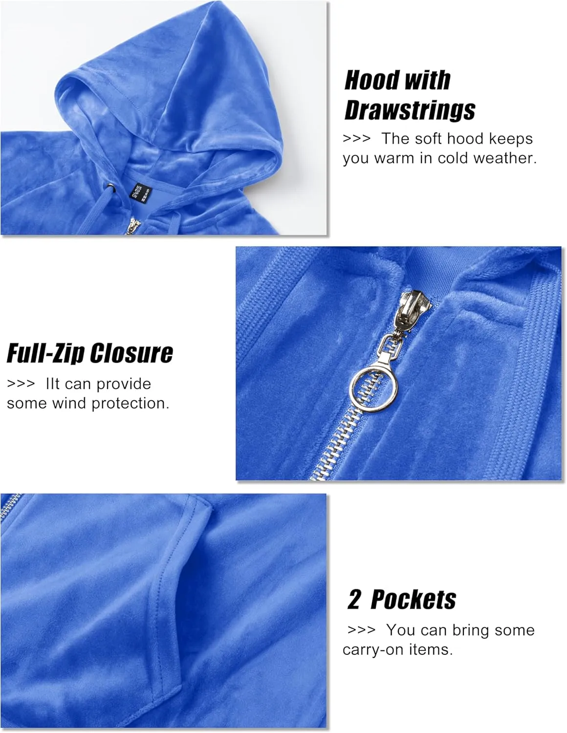 MAGCOMSEN Women's Velour Hooded Jacket Long Sleeve Full Zip Outerwear Soft Warm Velvet Jacket with Side Pockets