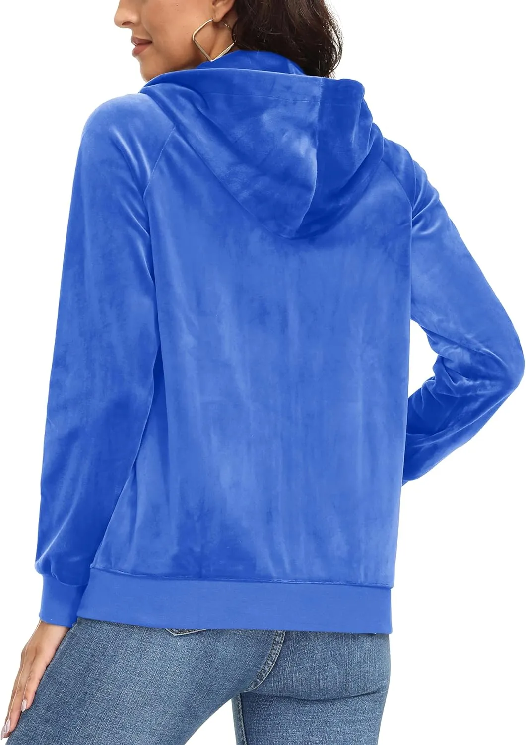 MAGCOMSEN Women's Velour Hooded Jacket Long Sleeve Full Zip Outerwear Soft Warm Velvet Jacket with Side Pockets