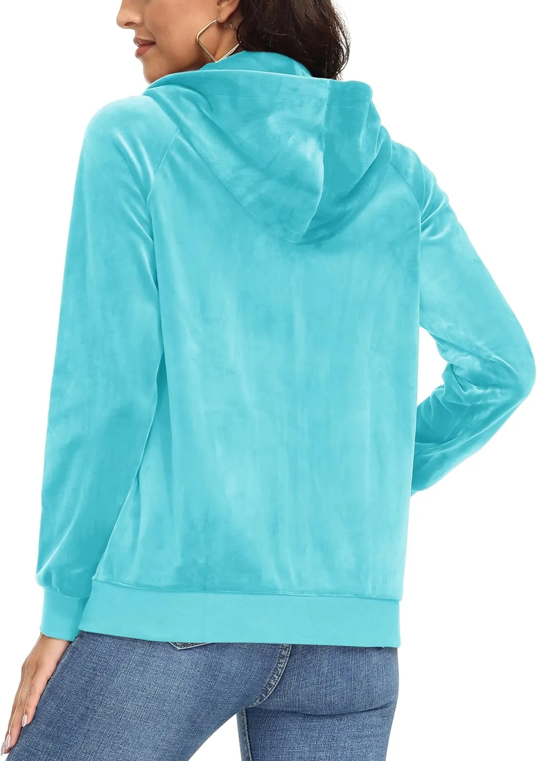 MAGCOMSEN Women's Velour Hooded Jacket Long Sleeve Full Zip Outerwear Soft Warm Velvet Jacket with Side Pockets