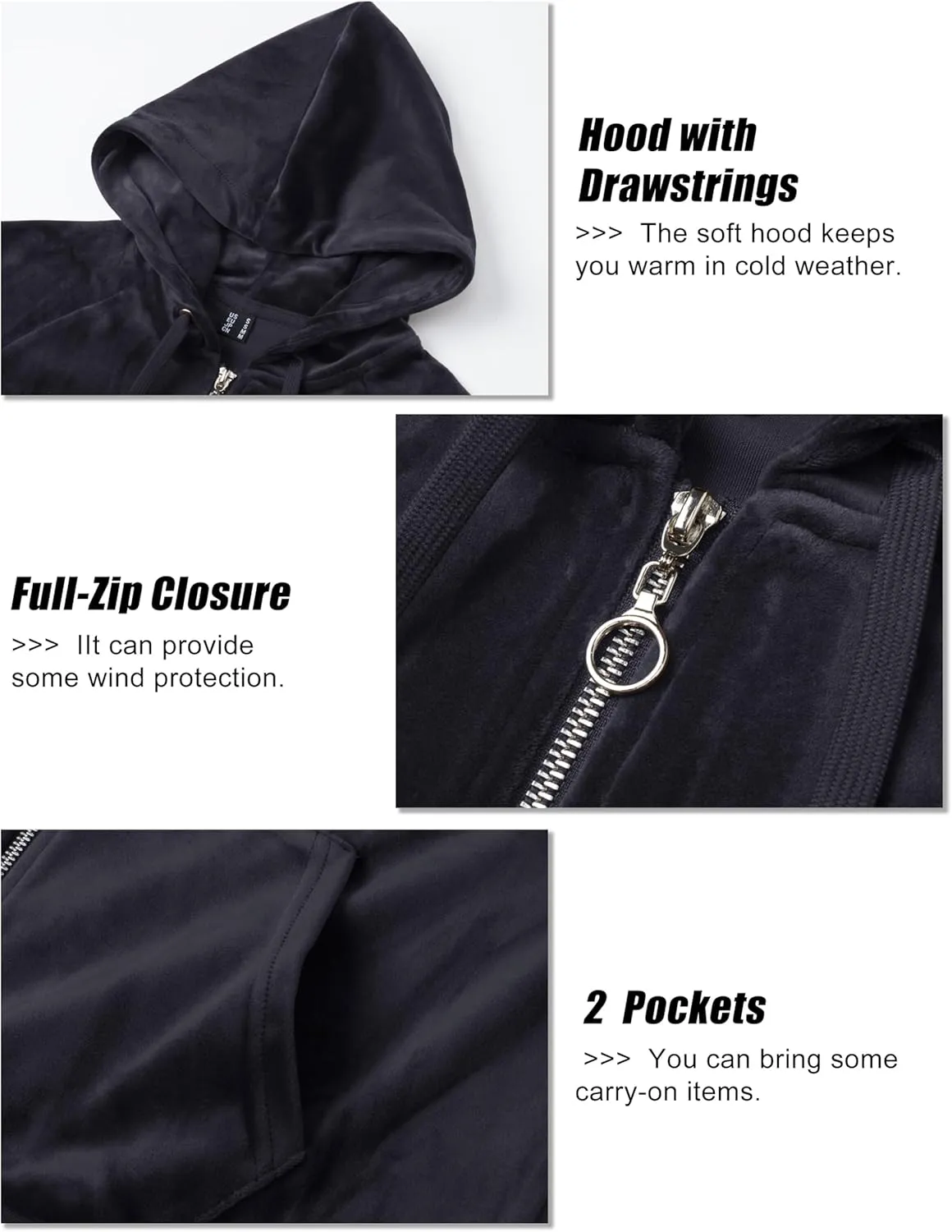 MAGCOMSEN Women's Velour Hooded Jacket Long Sleeve Full Zip Outerwear Soft Warm Velvet Jacket with Side Pockets