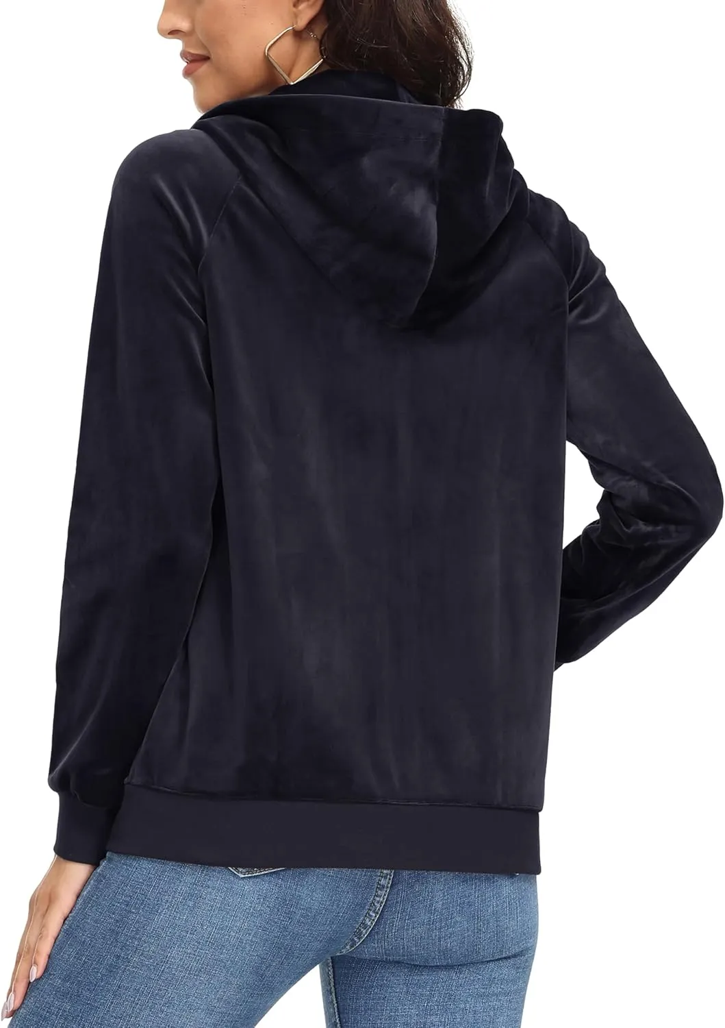 MAGCOMSEN Women's Velour Hooded Jacket Long Sleeve Full Zip Outerwear Soft Warm Velvet Jacket with Side Pockets