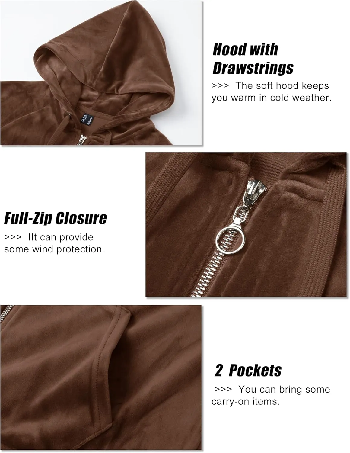 MAGCOMSEN Women's Velour Hooded Jacket Long Sleeve Full Zip Outerwear Soft Warm Velvet Jacket with Side Pockets