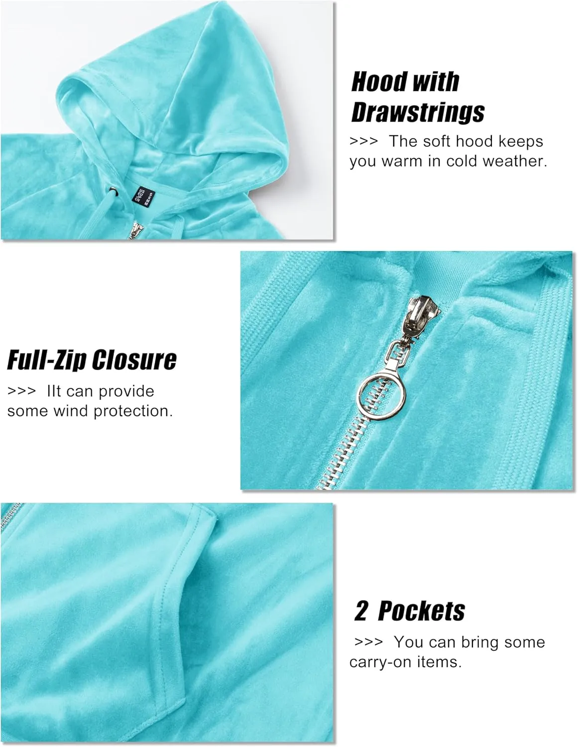 MAGCOMSEN Women's Velour Hooded Jacket Long Sleeve Full Zip Outerwear Soft Warm Velvet Jacket with Side Pockets