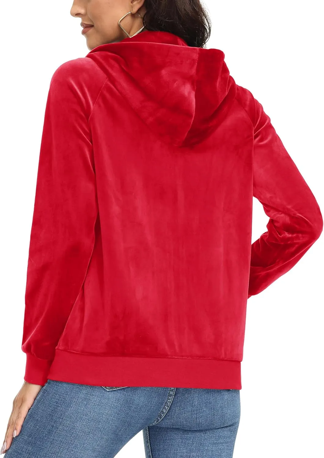 MAGCOMSEN Women's Velour Hooded Jacket Long Sleeve Full Zip Outerwear Soft Warm Velvet Jacket with Side Pockets
