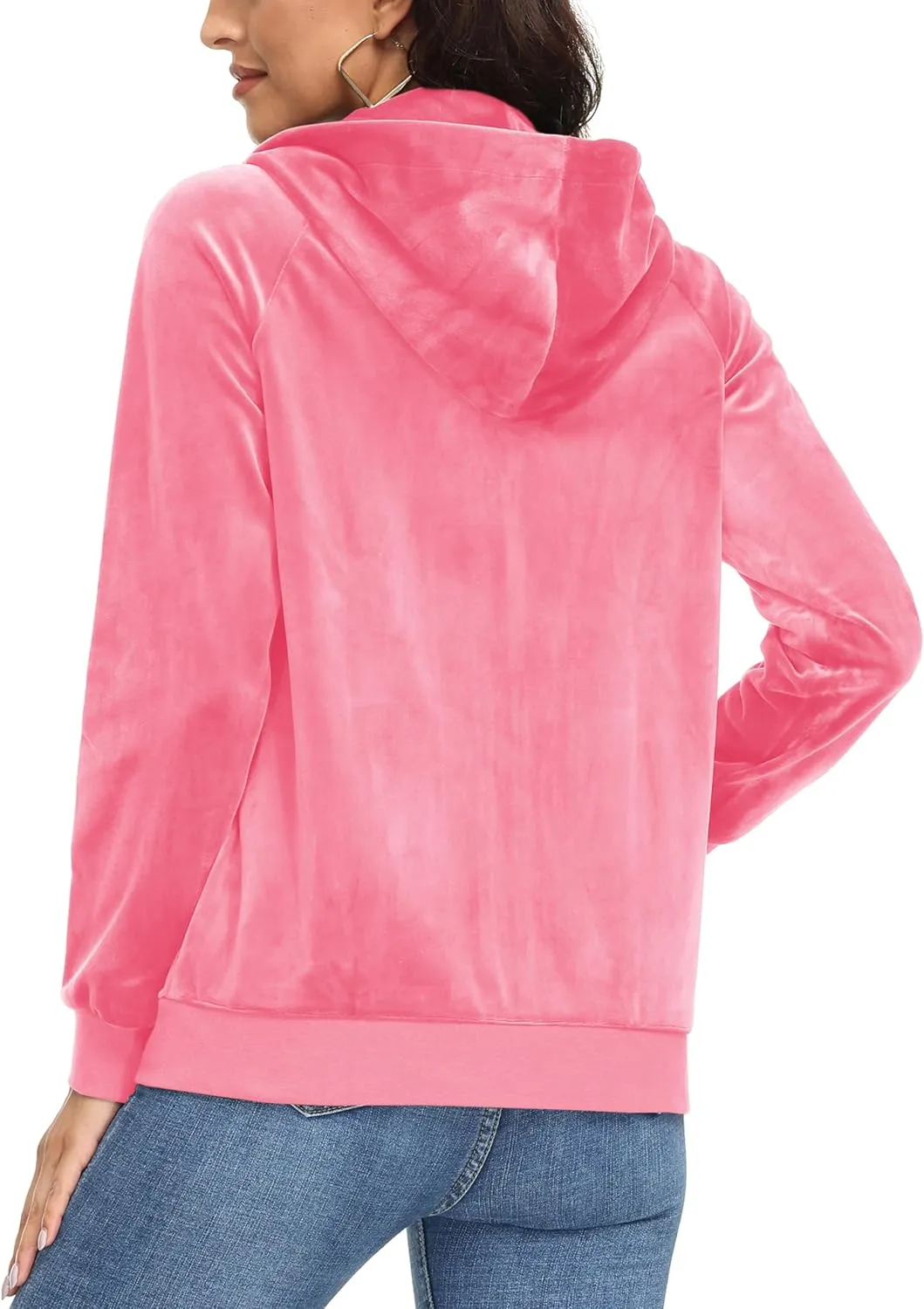 MAGCOMSEN Women's Velour Hooded Jacket Long Sleeve Full Zip Outerwear Soft Warm Velvet Jacket with Side Pockets